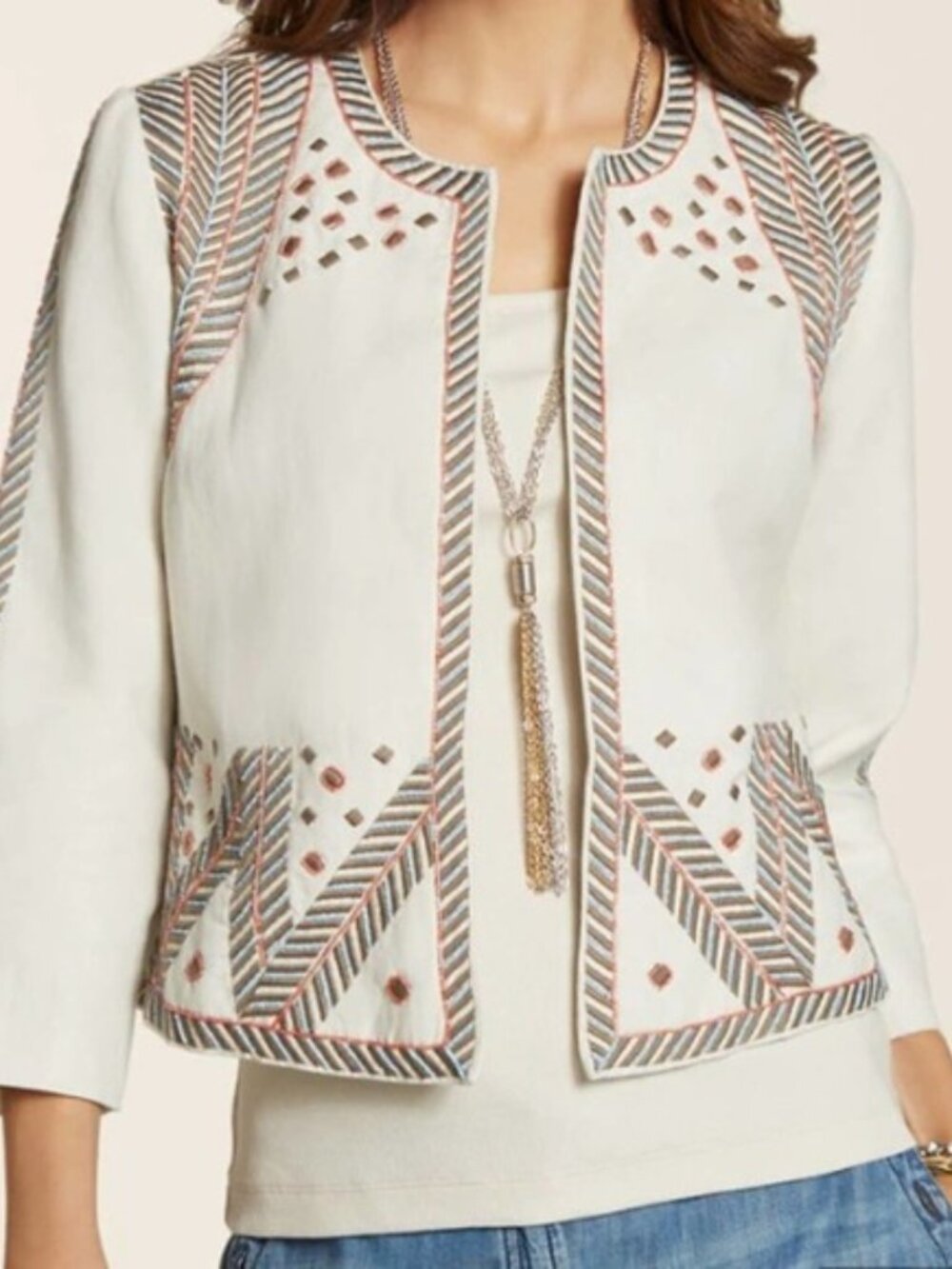 Chico's Embellished Open Front Jacket Size 1